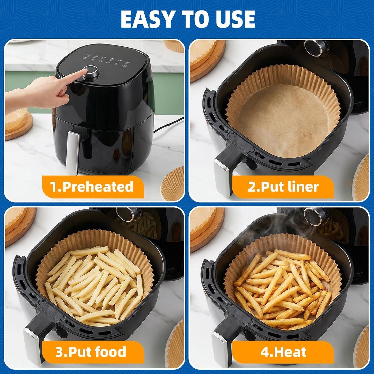 Ninja Air Fryer Liners - 200pcs 8-Inch Disposable Strong Paper for 4qt-5.5qt Baskets | BPA-Free Food Grade