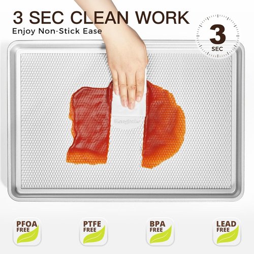 HONGBAKE Nonstick Baking Sheet Pan Set - Heavy Duty Cookie Sheets with Diamond Texture | Silver, Half & Quarter Sizes
