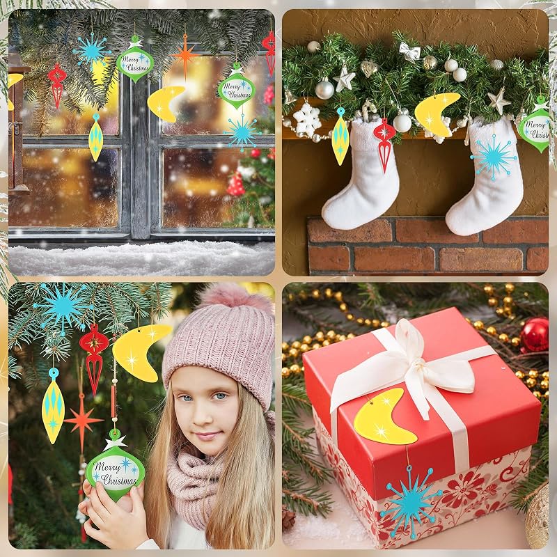 24 Pcs Mid Century Modern Christmas Ornaments - Retro Medieval Inspired Holiday Decoration Set
