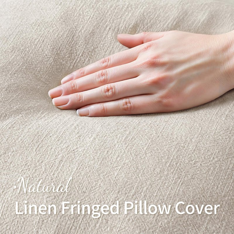 MIULEE Decorative Throw Pillow Covers Neutral Linen Fringe Throw Pillows Set of 2 Natural Beige Boho Farmhouse Cushion Covers with Tassels for Couch Sofa Bed Spring Home Decor 20x20 Inch
