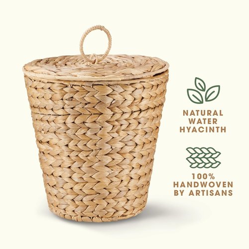 84ECO Wicker Trash Can - 3 Gallon Rattan Waste Basket with Lid & Liner for Home Use