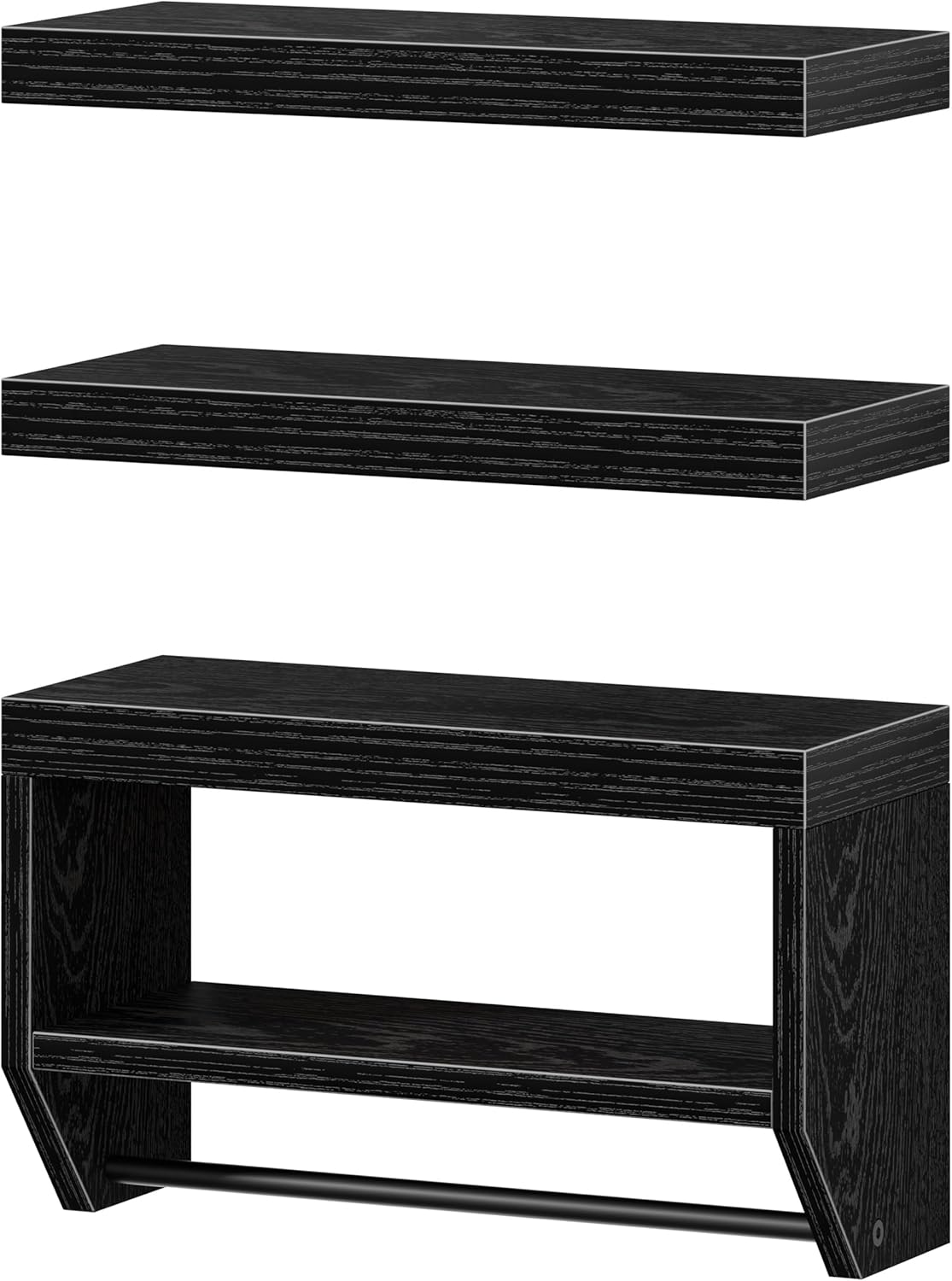 QEEIG Floating Bathroom Shelves - Stylish Wall Storage for Toilet Paper | Set of 3, 16-Inch, Black