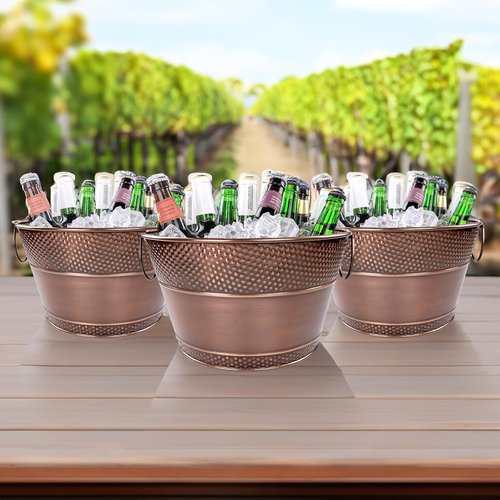 BREKX Copper Galvanized Old Tavern Copper-Finish Beverage Ice Bucket/Drink Tub for Parties, Wedding Gifts, 15 Quart Champagne Bucket - Farmhouse Decor Galvanized Bucket
