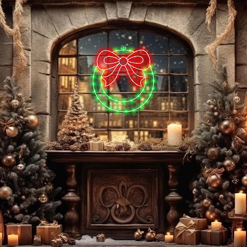 Variation 1: 14-Inch USB Christmas Wreath Window Lights with 8 Modes