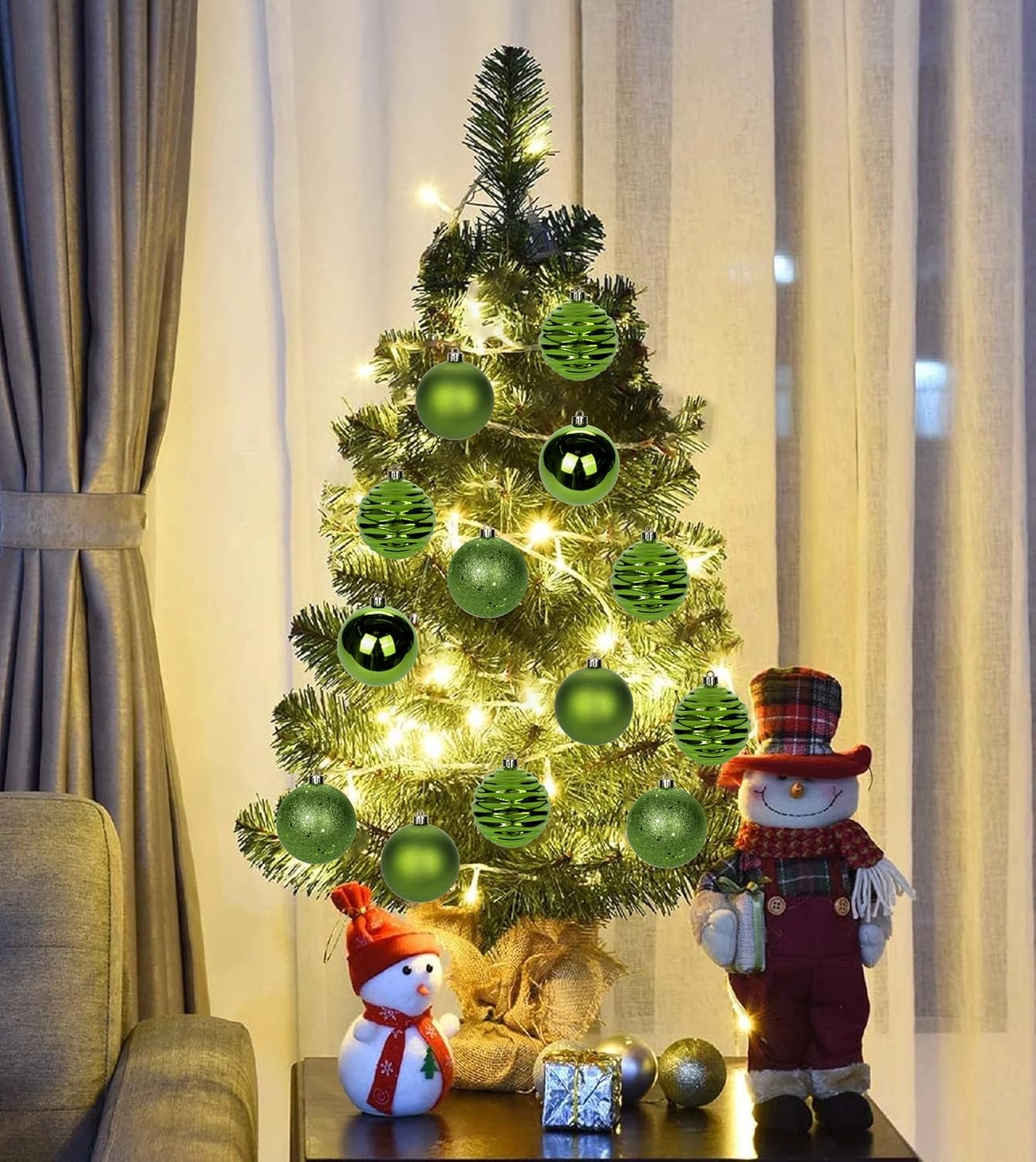 Skiennix 12-Piece Green Shatterproof Christmas Ball Ornaments - Medium Tree Decorations for Holiday Decor