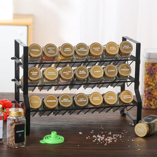 JARXSUN Glass Spice Jars with Label, 48 Pcs Spice Jars with Shaker Lids-4 oz Gold Spice Seasoning Jars Bottles Containers Set for Spice Rack (48)