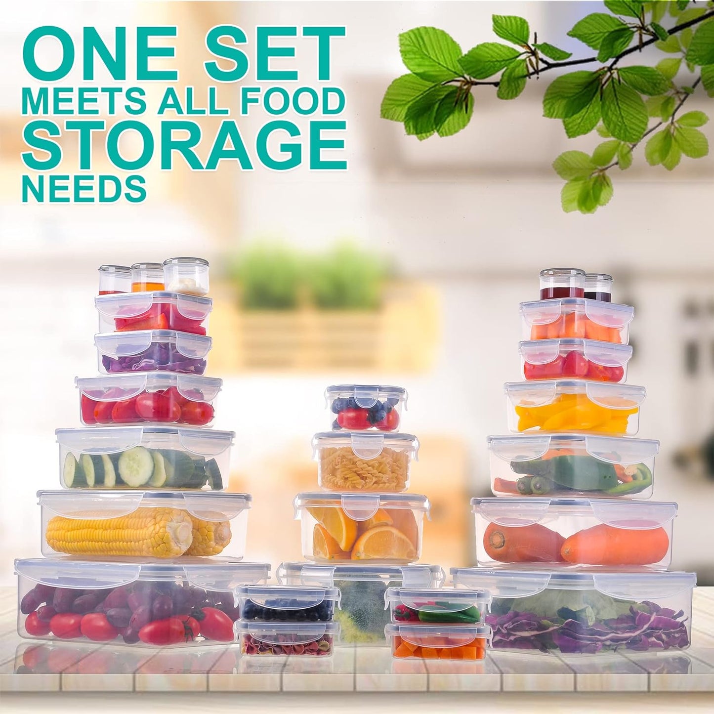 RockBerry 50 Pcs Airtight Food Storage Containers Set | 85 OZ Large & Small | BPA Free, Leak Proof, Stackable