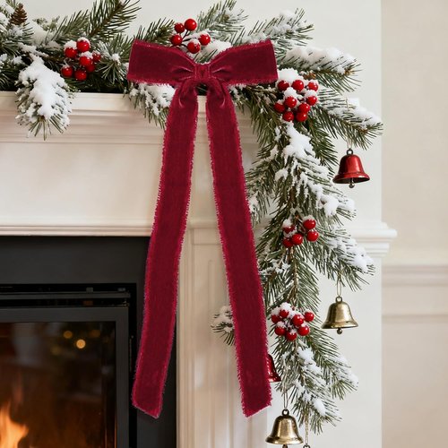Burgundy Velvet Christmas Bows - 20 Pcs Large Pre-Tied Handmade 4.7 x 11 Inch Gift Wrap Decor
