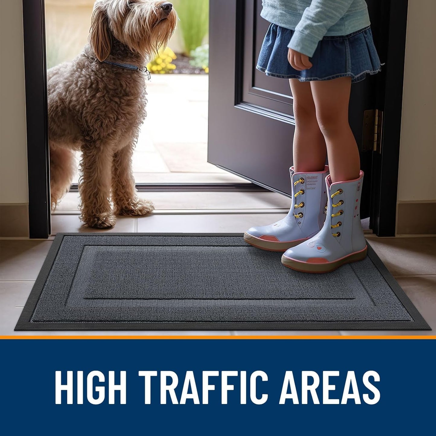 OLANLY Waterproof Front Door Mat - All-Season Indoor/Outdoor Doormat | Sturdy Natural Rubber, 29.5x17, Charcoal Gray