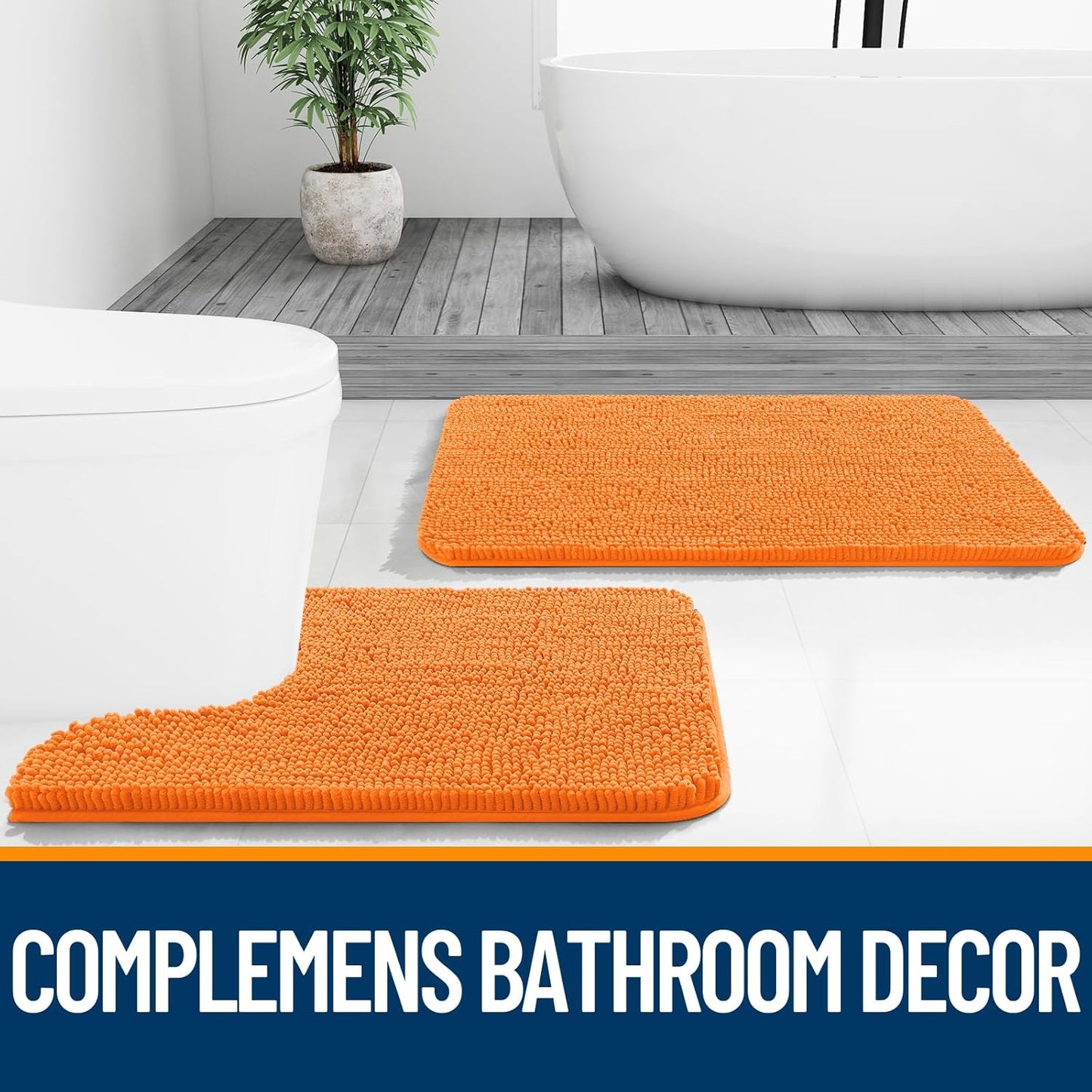 OLANLY Large Bath Rugs - Extra Soft Chenille with Rubber Backing | Quick Dry, Machine Washable, 40x24, Orange