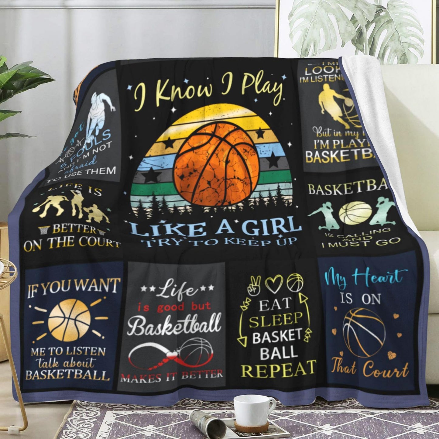 Norkobay Basketball Blanket Basketball Gifts for Boys Girls Teens,Cool Basketball Stuff Accessories,Best Basketball Coach Team Gifts for Basketball Lover Basketball Players 60"x50"
