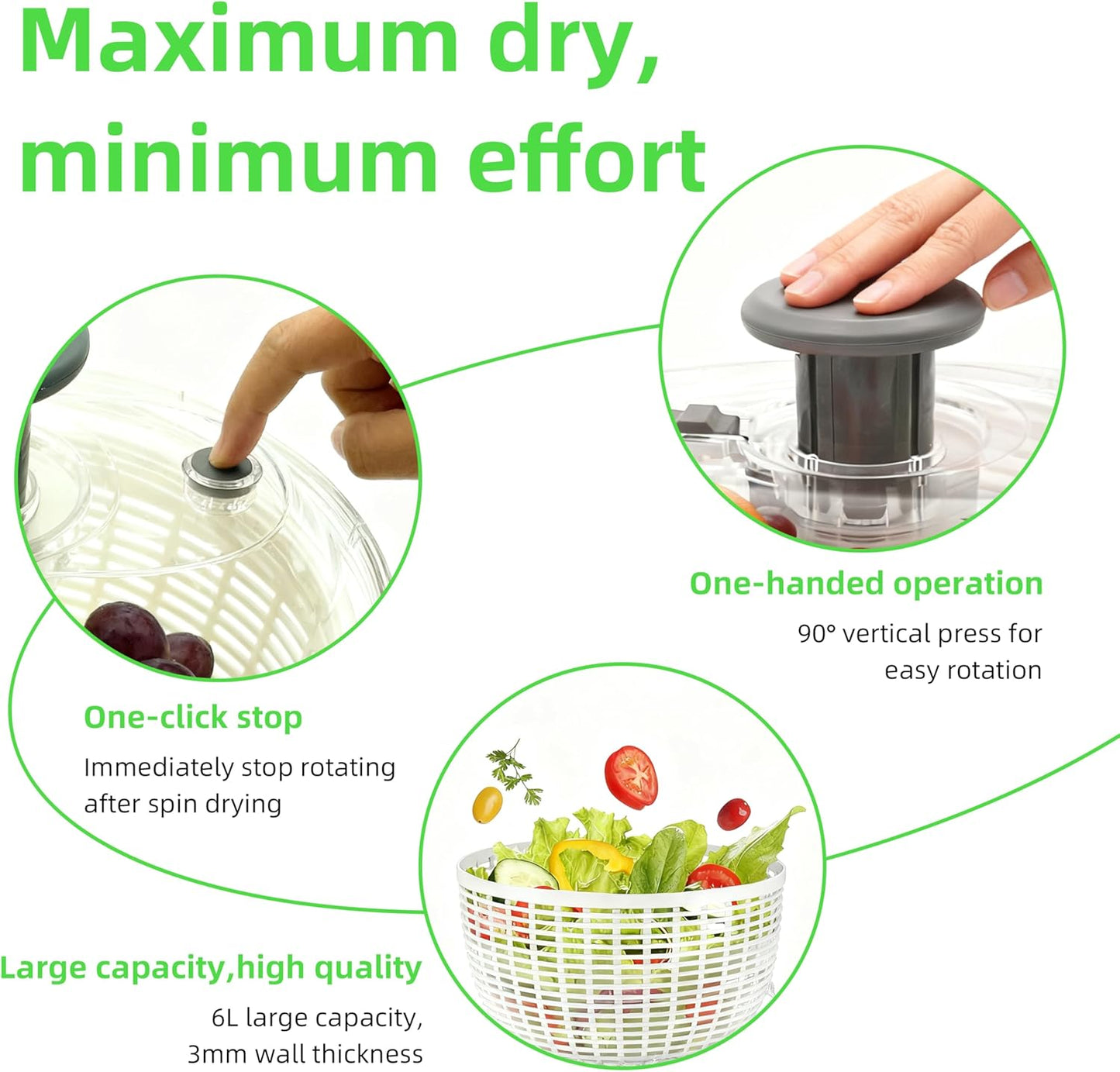Salad Spinner - Skiennix Lettuce Spinner with Push-Button Lid & Non-Slip Base | 3.8QT Vegetable Washer