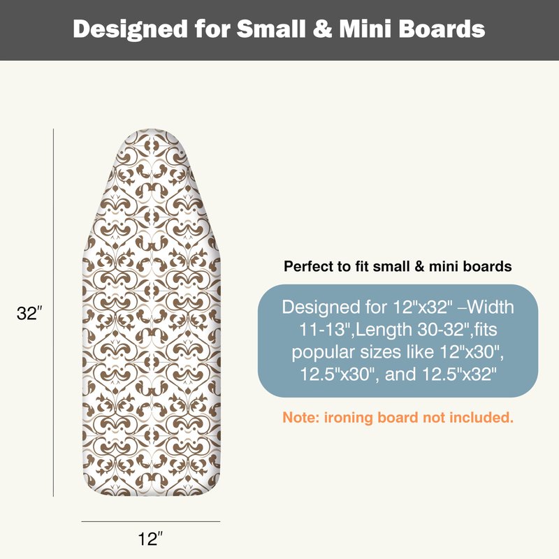 UniSimp Small Ironing Board Cover and Pad 12"x32" Small Iron Board Cover with Padding,Tabletop Mini Ironing Board Cover and Pad Small Size, Cotton Canvas, Heat Resistant, Drawstring Taupe