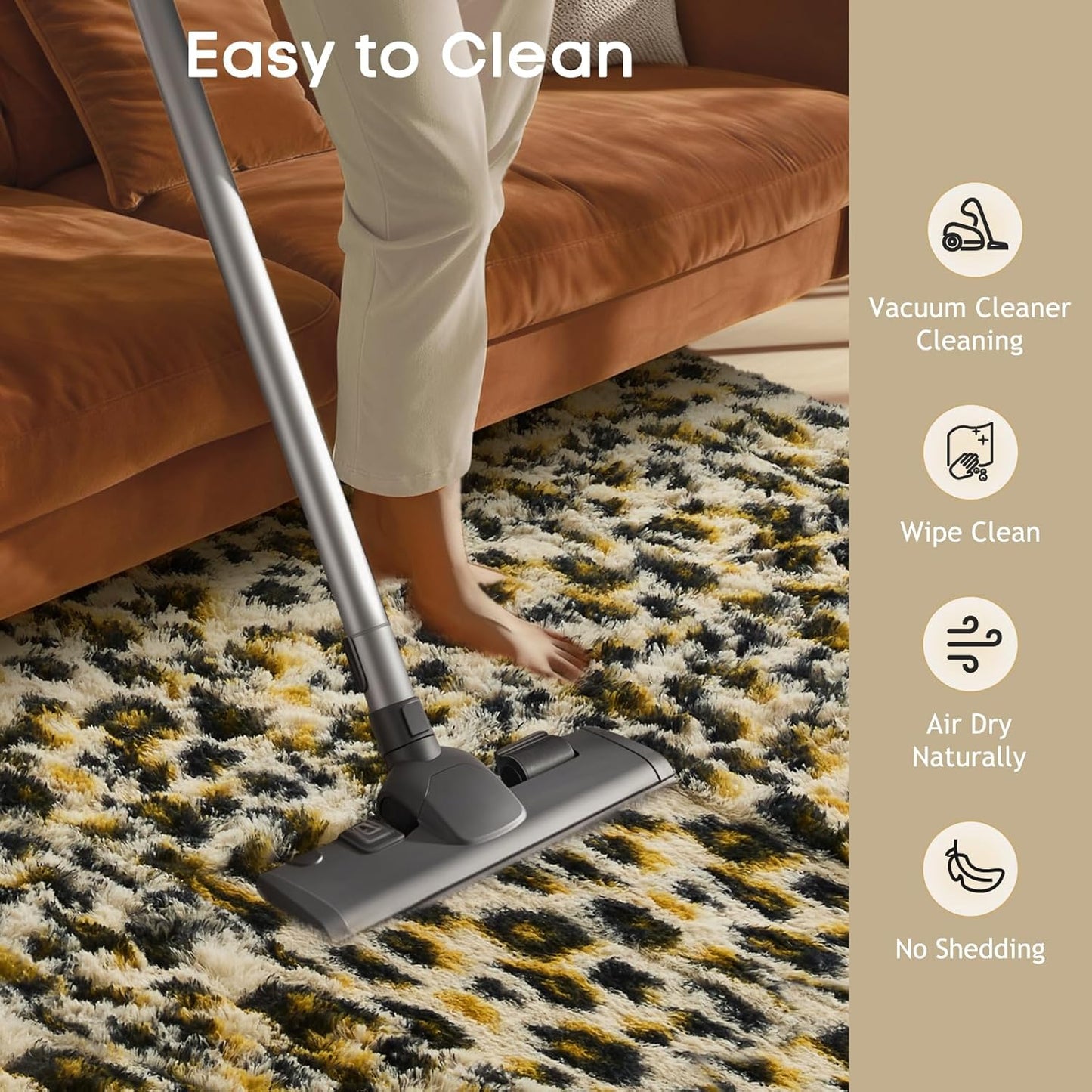 Ophanie Leopard Print Area Rug - Fluffy Shag Soft Throw for Bedroom & Living Room | Large 4x6 Size