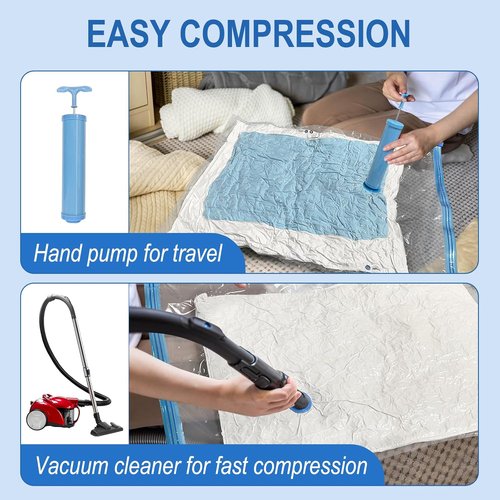 Fygrip Vacuum Storage Bags - Space-Saving Jumbo Seal Bags with Hand Pump for Clothing & Travel | 10-Pack