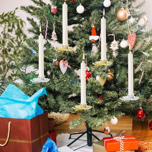 CHGCRAFT Christmas Tree Candle Holders - 40 Pcs Flower Pattern Clips | Reusable Decor, 0.59" Inner Diameter