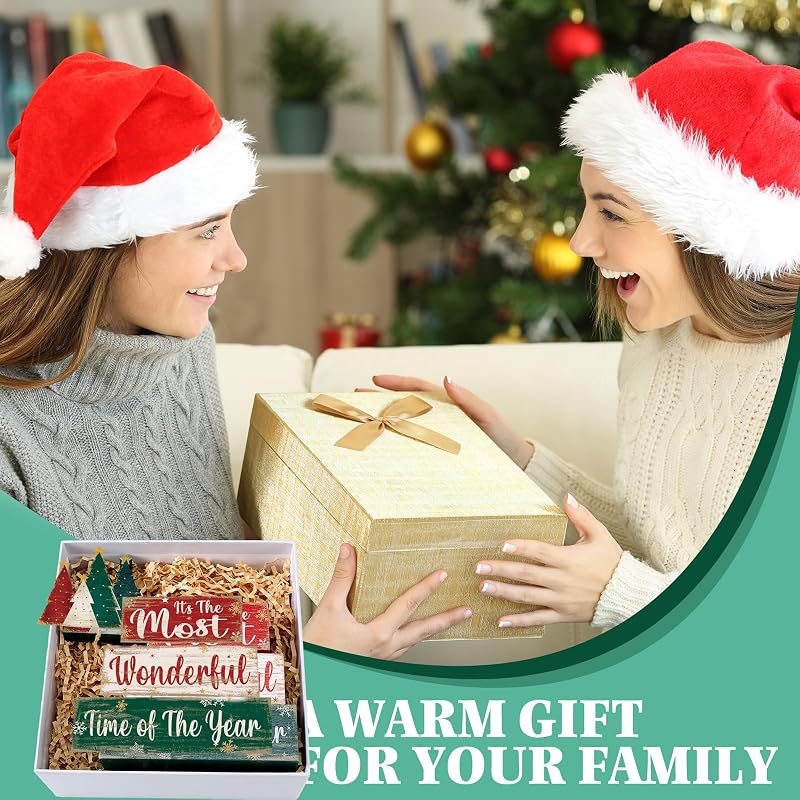 Moucuny 4 Pcs Christmas Tree Table Decorations - Wooden Blocks Signs, Tree Variation