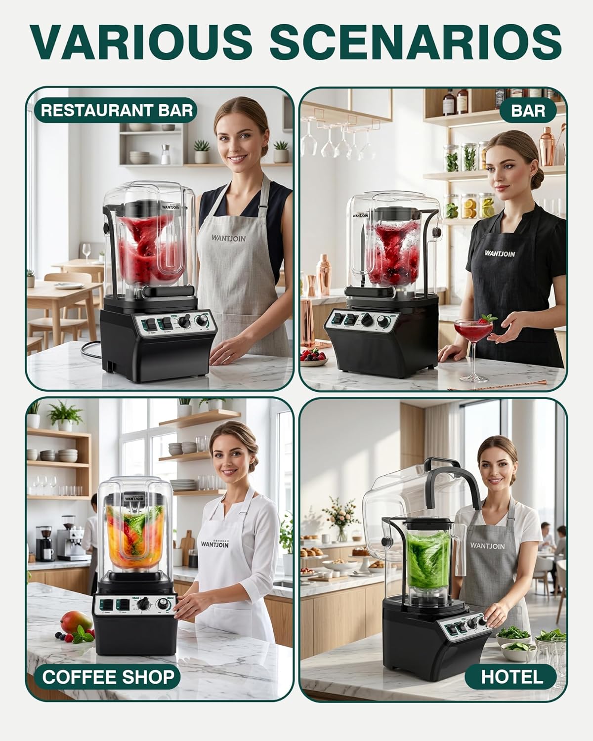 WantJoin Commercial Blender - 80Oz Quiet Smoothie Maker with Soundproof Shield & Self-Cleaning Feature