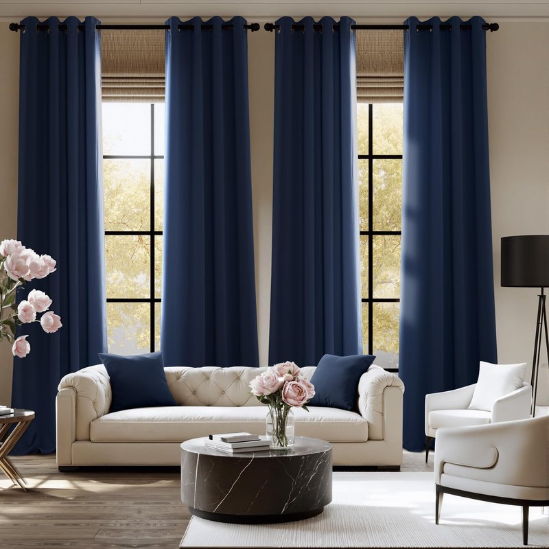 NICETOWN Navy Blue Blackout Draperies Heat Insulated Curtain 95 inch - Extra Long Thermal Insulated Shades for Bedroom, Living Room, Yard, Laundry, Pantry, Garage - 1 Pair, W52 x L95