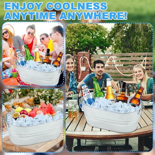 4PCS 3 Gallon Galvanized Tub Champagne Bucket with Carry Handle Large Metal Drink Buckets with Scoops for Home Bar Beer Champagne Cocktails Cooling Supplies