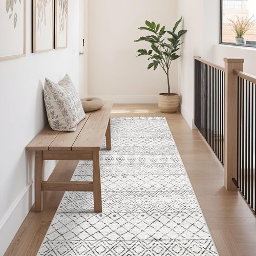 BYYVOO 3x10 Runner Rug for Hallway: Washable Rug Runners Low Pile Rug with Rubber Backing Floor Mat Non Slip Moroccan Indoor Carpet for Kitchen Bedroom Entryway 3x10 Geo Grey