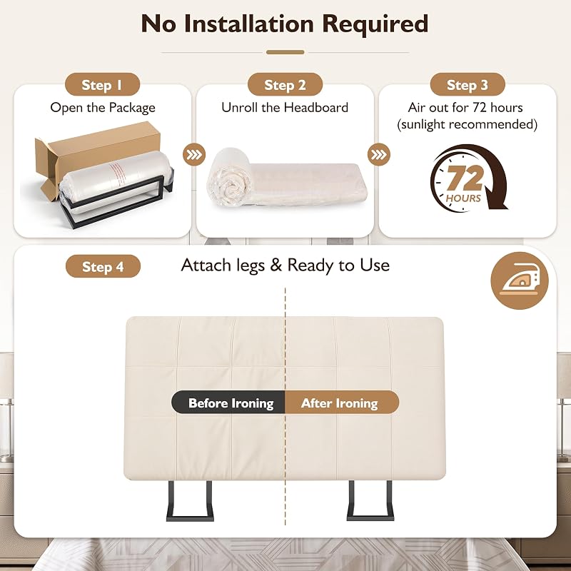 Twin Headboard Only - Memory Foam Bed Headboard, No Assembly Required - Beige