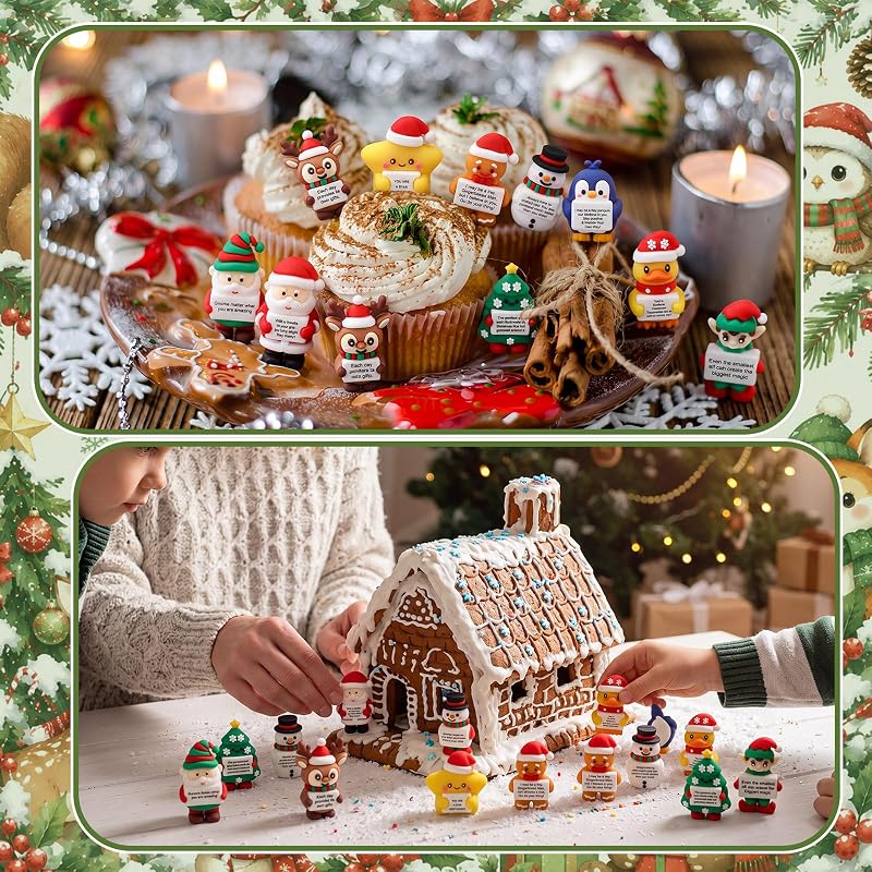 50 Pcs Mini Inspirational Christmas Figurines - Rubber Xmas Figures for Parties & Gifts - Variation: 50+Christmas