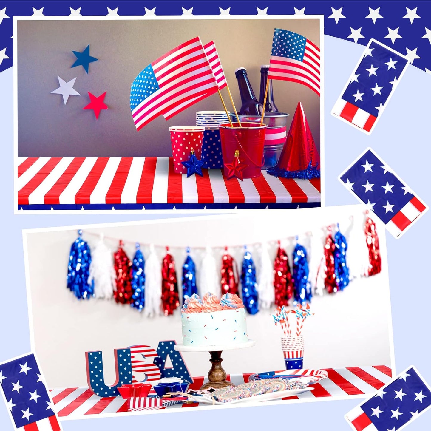 Regine Switzerland 30-Pack 4th of July Tablecloths - 54 x 108 Inch Red, White & Blue Disposable Covers for Patriotic Celebrations
