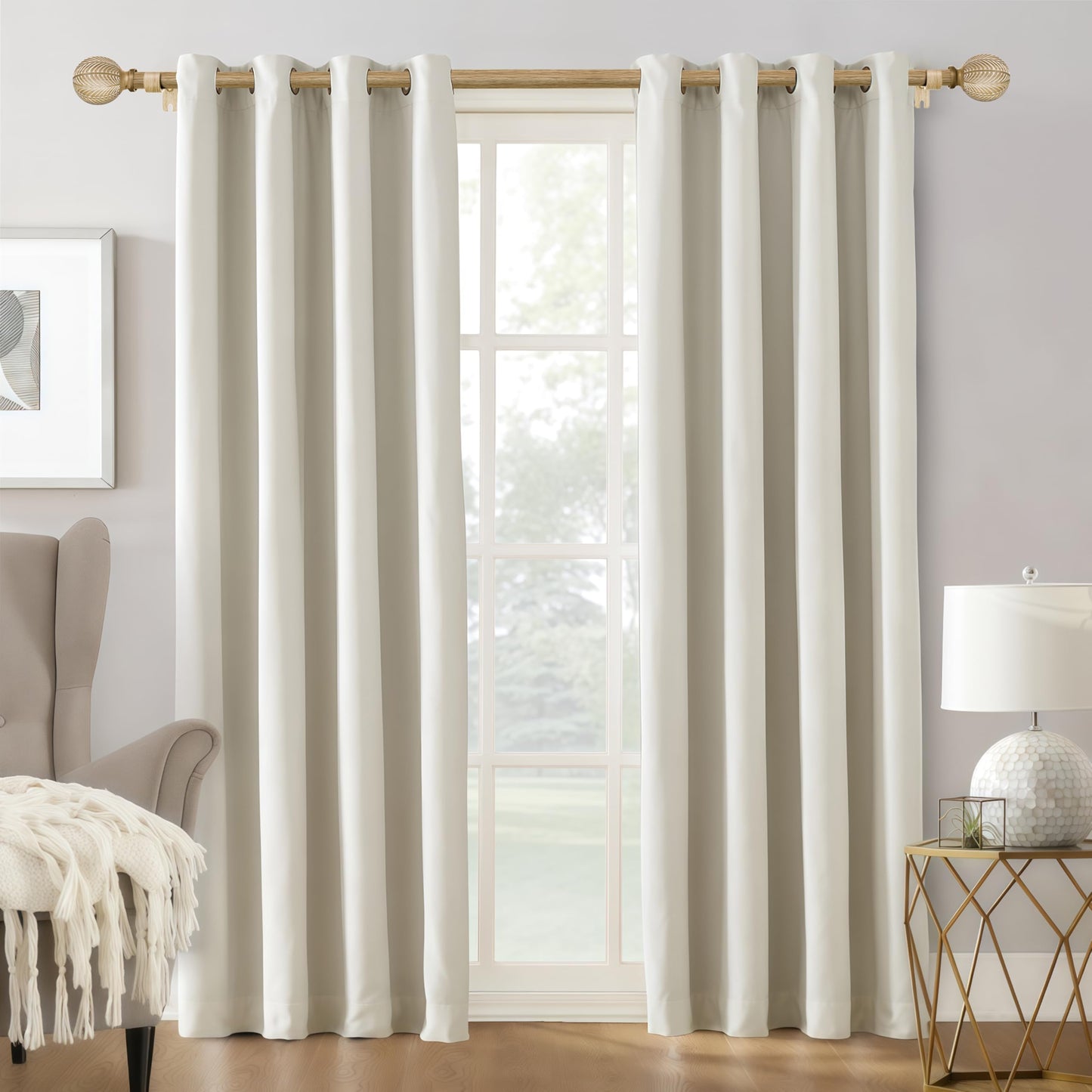 OICIPT Boho Wood Curtain Rods for Windows 48 to 84 Inch, 1" Adjustable Curtain Rod with Imitation Wooden Grain Finials, Decorative Heavy Duty Rustic Farmhouse Drapery Rods, 36-88'', Weathered Wood
