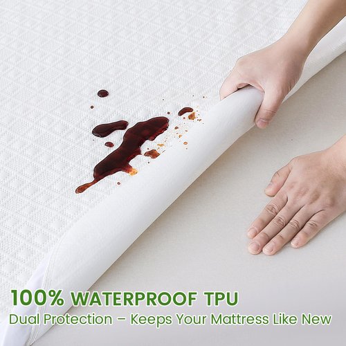 KUUP Waterproof Queen Mattress Protector- Hypoallergenic Odor-Free Rayon Derived from Bamboo, Breathable Cooling 3D Air Noiseless Mattress Cover Fits 11" Deep Pockets