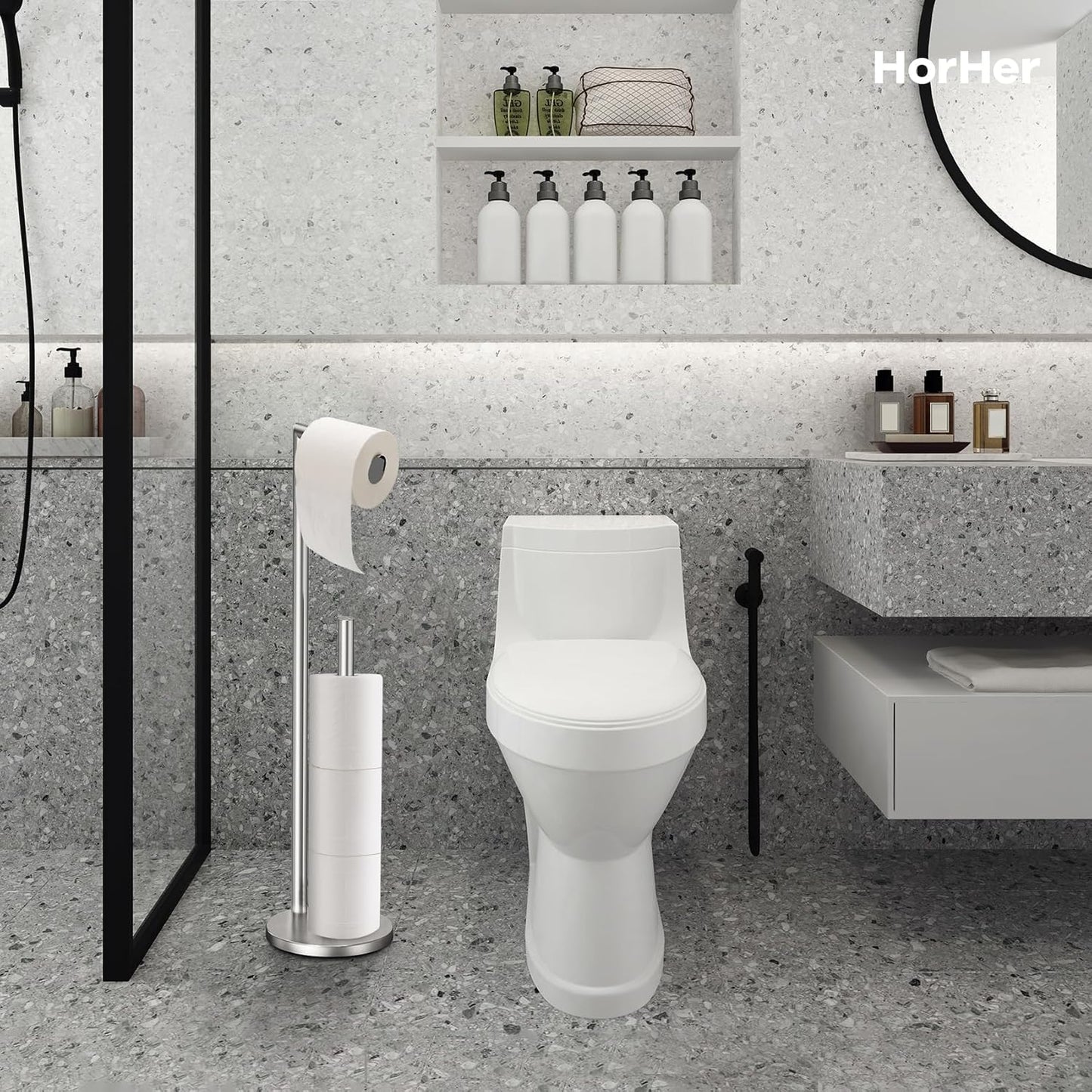 Skiennix Toilet Paper Holder Stand - Rustproof Brushed Nickel Design | Holds 4 Rolls with Storage