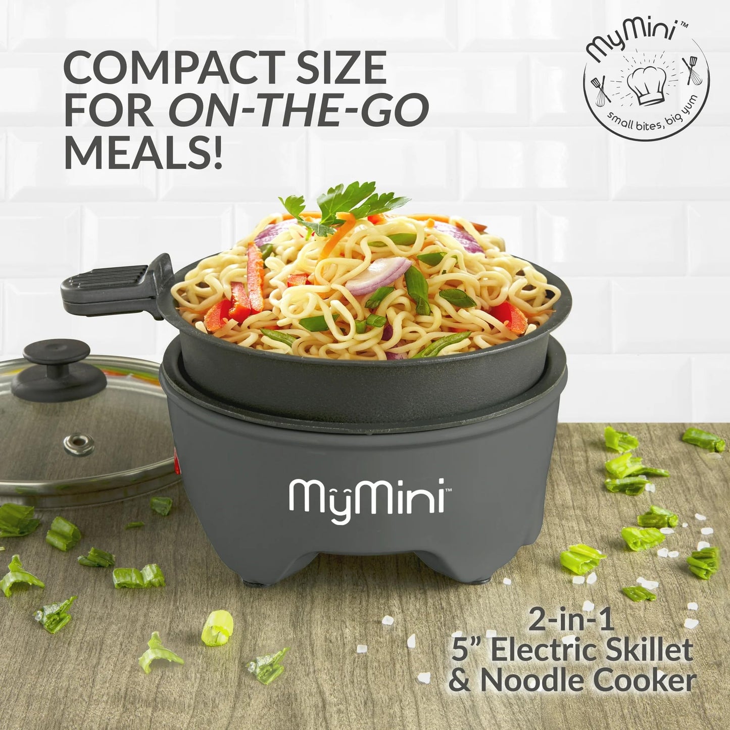 MyMini 5-inch Noodle Cooker & Skillet Electric Hot Pot, Compact Non-Stick Appliance for Ramen, Pasta, Stir Fry, Eggs, Pancakes, Dorms, RVs, Portable with Cool-Touch Handle & Preheat Indicator
