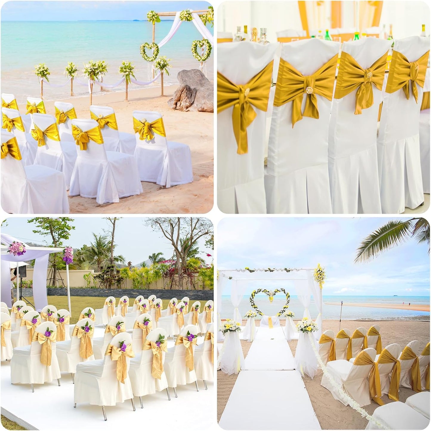 Skiennix Gold Satin Chair Sashes - Elegant Bow Ties for Weddings & Events | 10 PCS (7x108 Inch)
