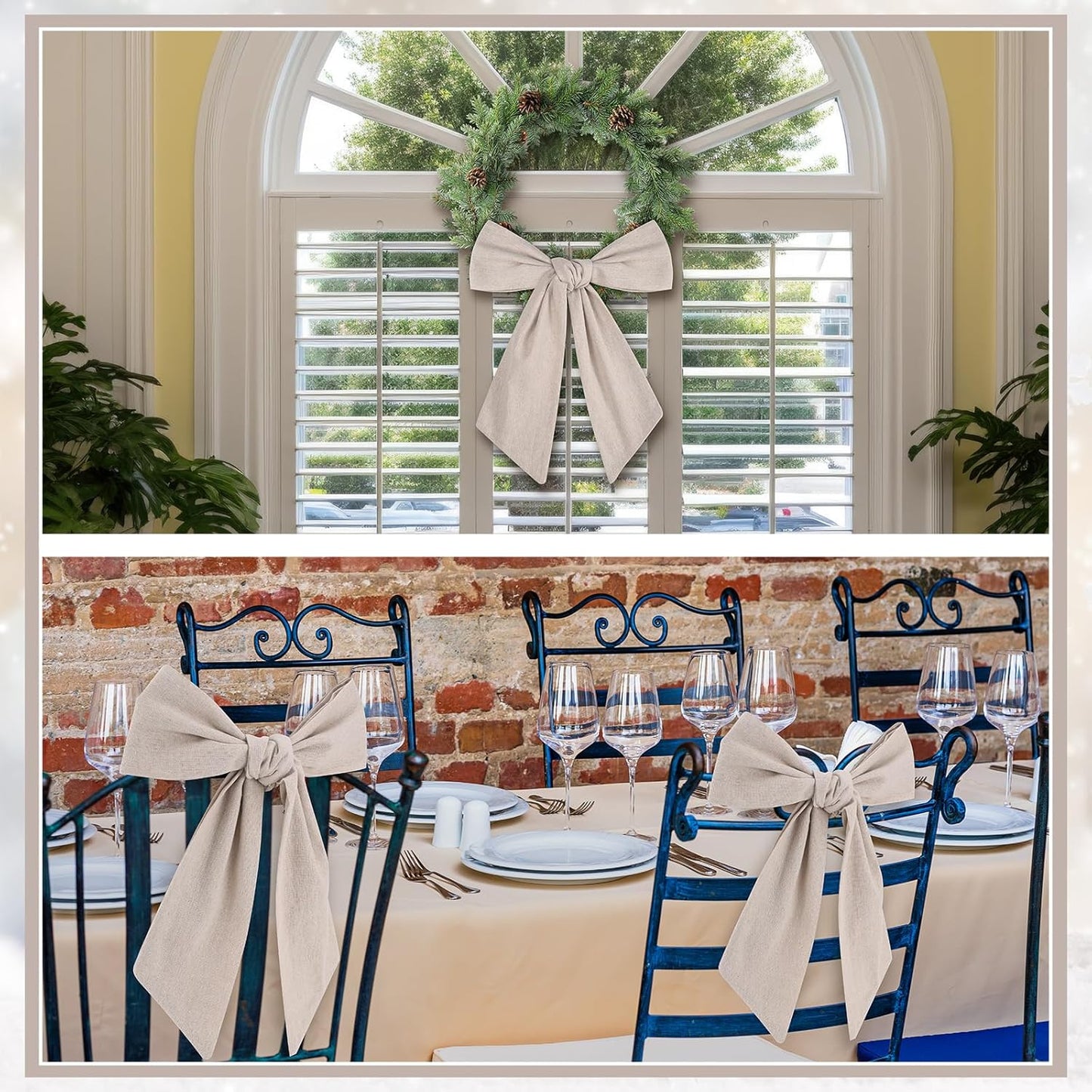 Skiennix 8 PCS Beige Linen Wreath Sashes - Embroidered Plain Design for Indoor/Outdoor Decor
