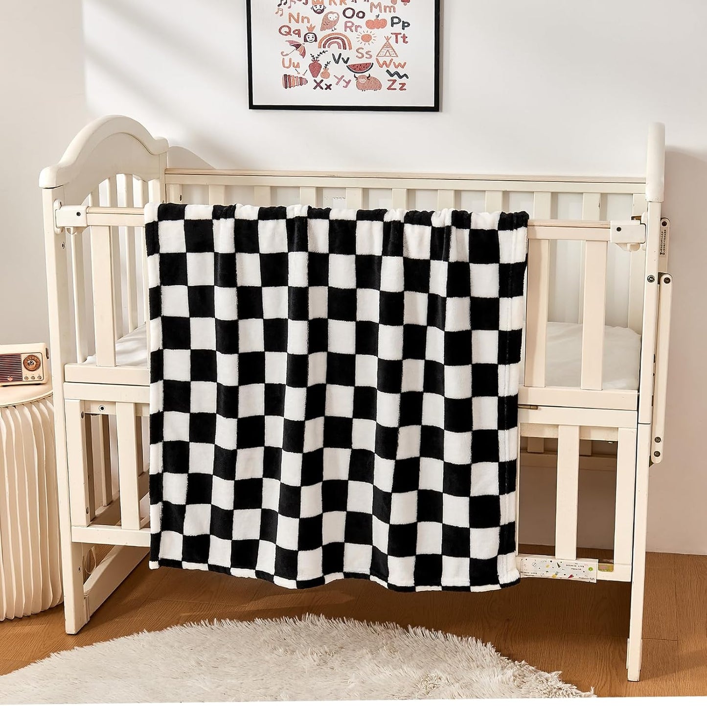 Yurhap Checkered Baby Blanket - Ultra Soft Fleece for Boys & Girls | Cozy 30''x40'' Crib & Stroller Blanket in Black