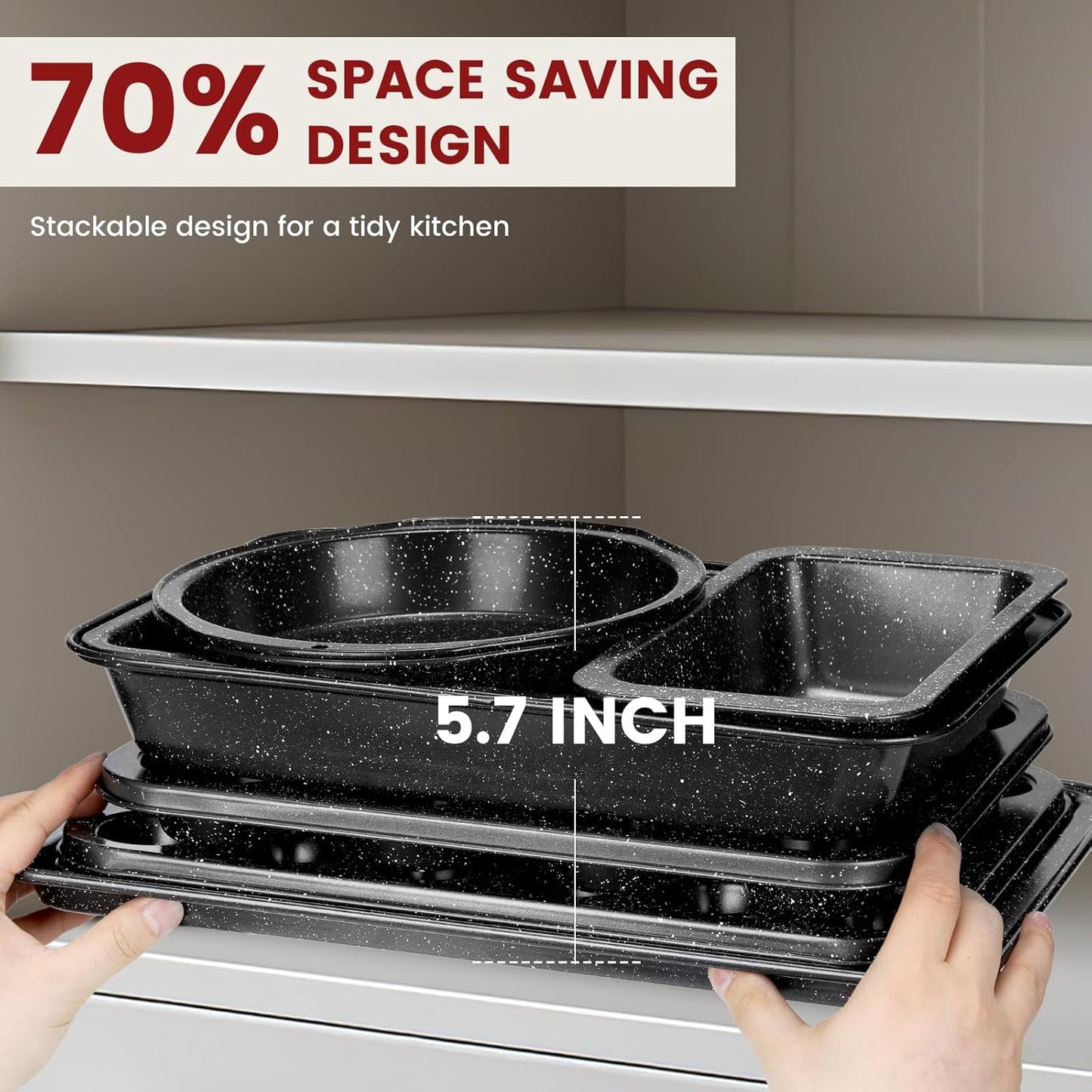Terlulu 10-Piece Nonstick Baking Pans Set - Stackable Carbon Steel Bakeware for Oven Cooking | Black