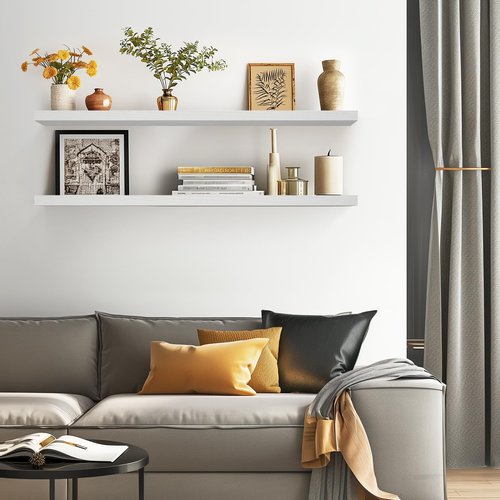 BAYKA Floating Shelves, 48 inches Long Heavy Duty Wall Mounted Rustic Wood Shelves for Bathroom, Bedroom, Living Room, Kitchen, Office, Hanging Shelf for Books/Storage/Decor(White,Set of 2)