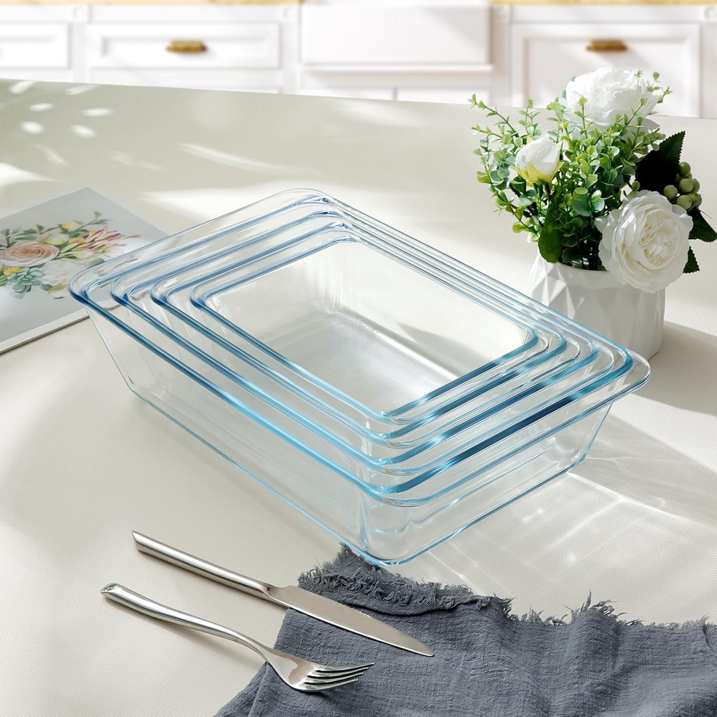 NUTRIUPS 3.7QT Rectangular Glass Baking Dish - Durable Oven Bakeware for Casseroles & More