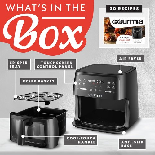 Gourmia 8 Qt Air Fryer - Digital Display with 8 Presets & Easy View Window | Dishwasher Safe, Black