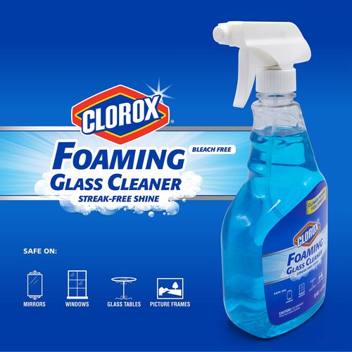 Clorox Foaming Glass Cleaner Trigger Spray, Streak Free No Drip Formula for Windows, Mirrors, and Glass Surfaces, All Purpose Household Cleaning Spray in Fresh Scent, 23 Ounce