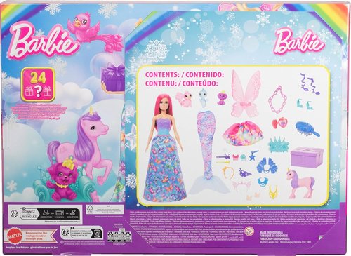 Barbie Advent Calendar - Doll with 24 Surprise Accessories, Transform into Mermaid & Fairy