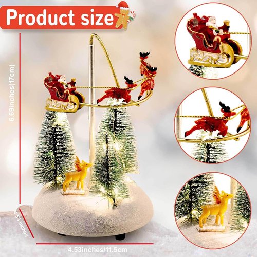 Innodept12 Christmas Snow Village Animated Santa Sleigh Figurine - Musical Lights & Colorful Decor