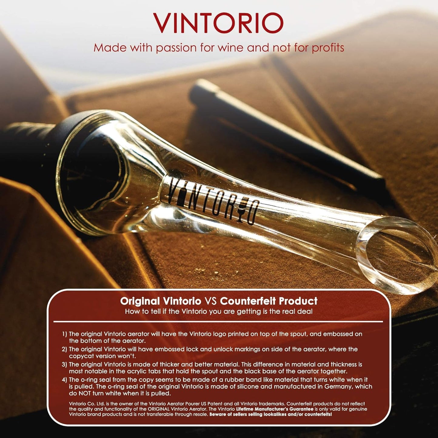 Wine Aerator Pourer and Replacement O-Rings and Air Tubes by Vintorio