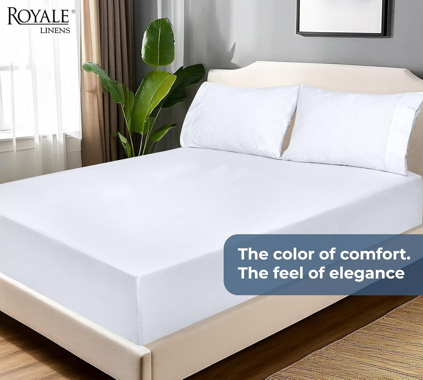 Royale Linens Organic Cotton Fitted Sheet - Super Soft Percale Weave - Queen Size (60"x80"+15") - White