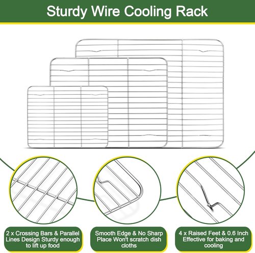 E-far Baking Sheet Set - Stainless Steel Cookie Sheets with Cooling Racks | 16/12.5/9.3 Inch, Non-Toxic & Easy Clean