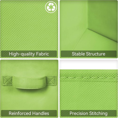 Granny Says Cube Storage Bins - 11 Inch Foldable Fabric Organizers with Handle | Light Green, 6 Pack