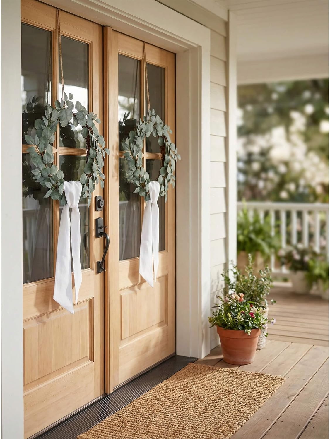 Skiennix White Linen-Style Wreath Sash - 2 Pieces, 55"x5.1" Blank Ribbon for DIY Embroidery & Holiday Decor