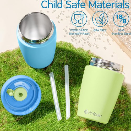 Fimibuke Kids Spill-Proof Sippy Cups - 12 OZ Insulated Stainless Steel Tumbler Set | BPA-Free, 2 Pack