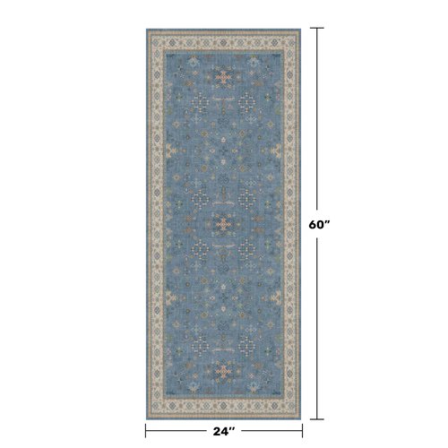 Hazo Haus Boho 2x5 Kitchen Rugs Non Slip - Washable Blue Runner Rug for Bedroom Beside Bed, Laundry Room, Hallway, Non Slip with Rubber Backing, Floral Eclectic Unique Runner Décor