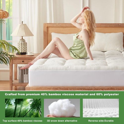 BEDLORE California King Mattress Topper Viscose Derived from Bamboo, Thick Pillow Top Mattress Pad with Stretchable Pockets for 6-18 inches Mattress, Soft Mattress Topper for Back Pain Relief